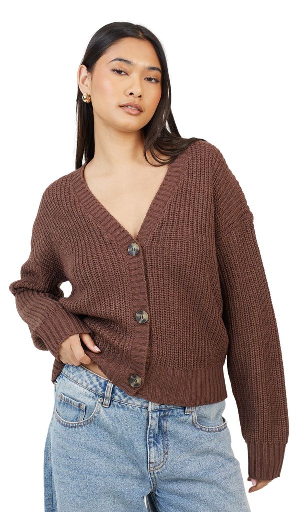 Brave Soul - Strickjacke für Damen, gerippt WH190 (XL) (Braun)