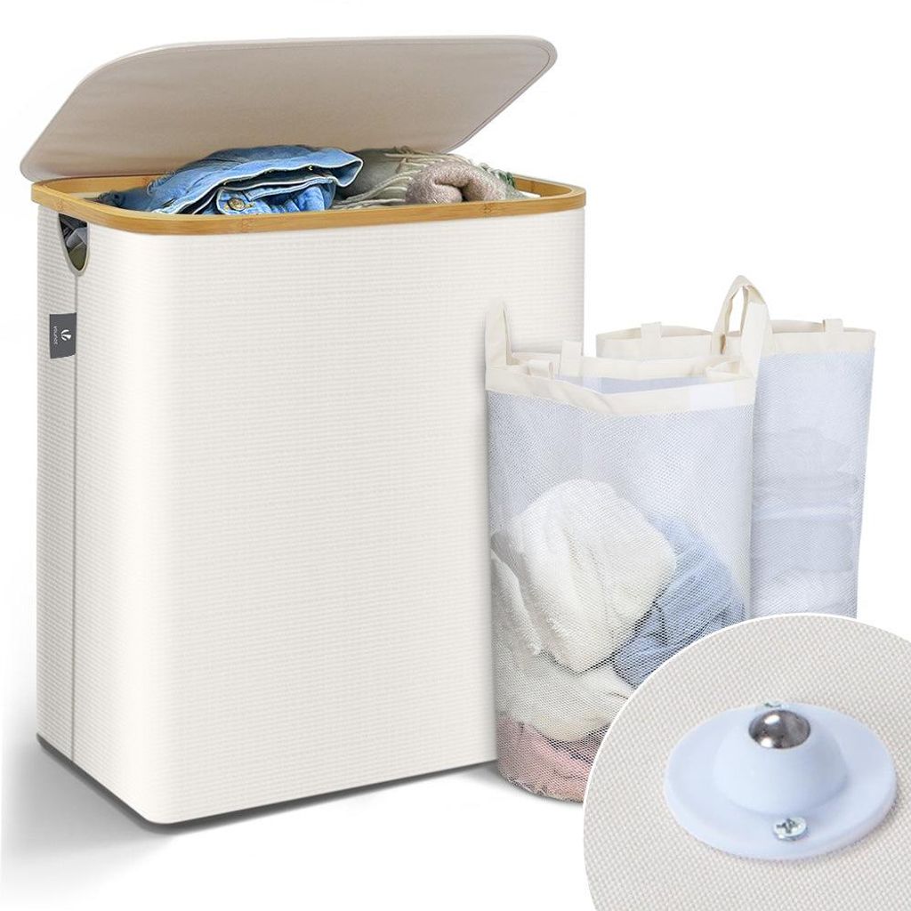 VOUNOT® Wäschekorb mit Deckel & Wäschesäcke 145L, Faltbarer Produktbild 