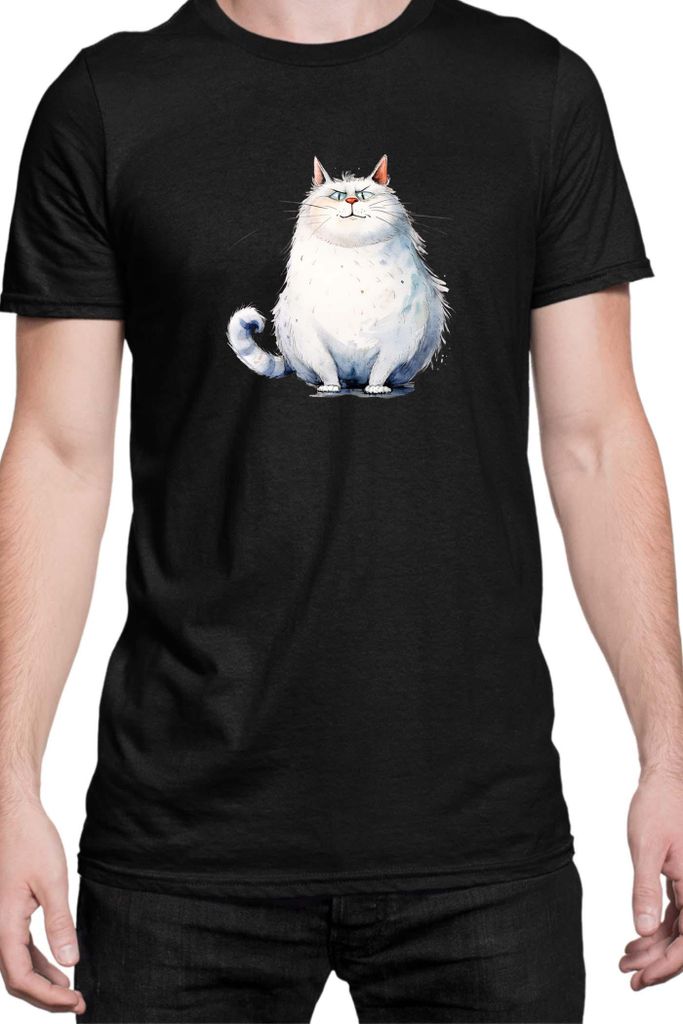 Herren T-Shirt Funny Cats Breeds Fat Cat Cat, Man 2XL / Schwarz
