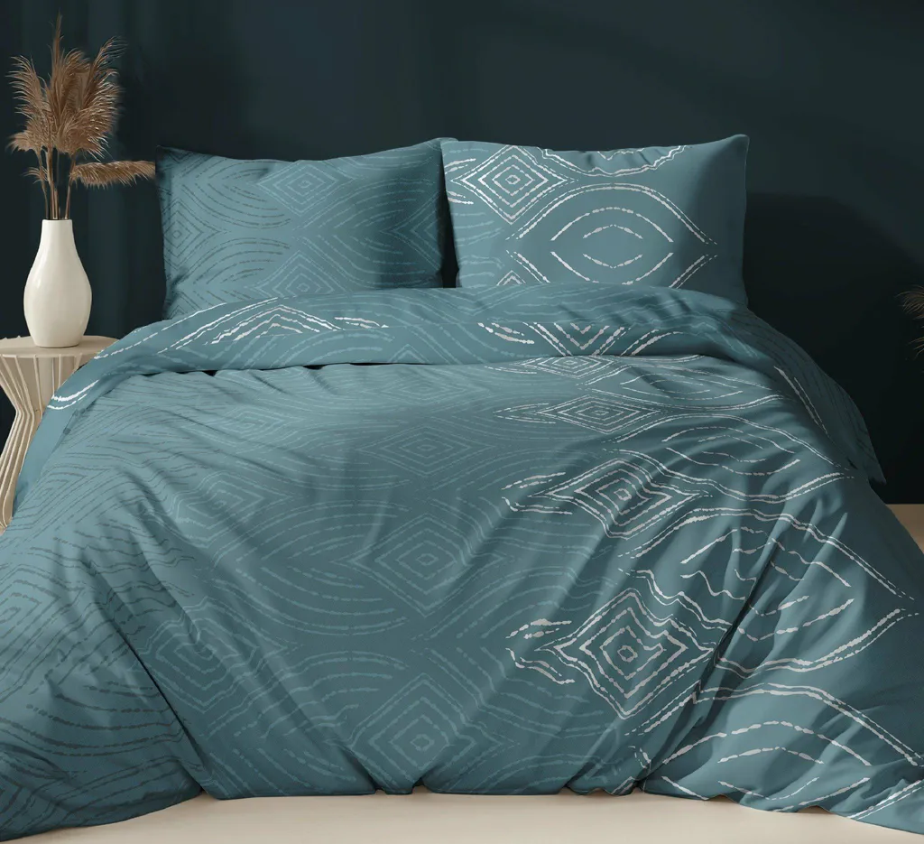 Housse de couette en satin 140x200 turquoise géométrique KARO 4878 B
