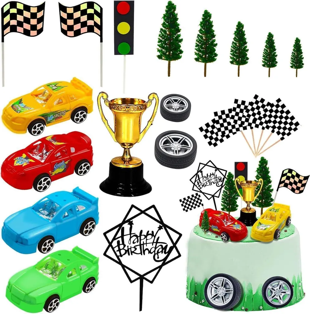 Décoration gâteau voiture de course 38 pièces pour embellir un dessert