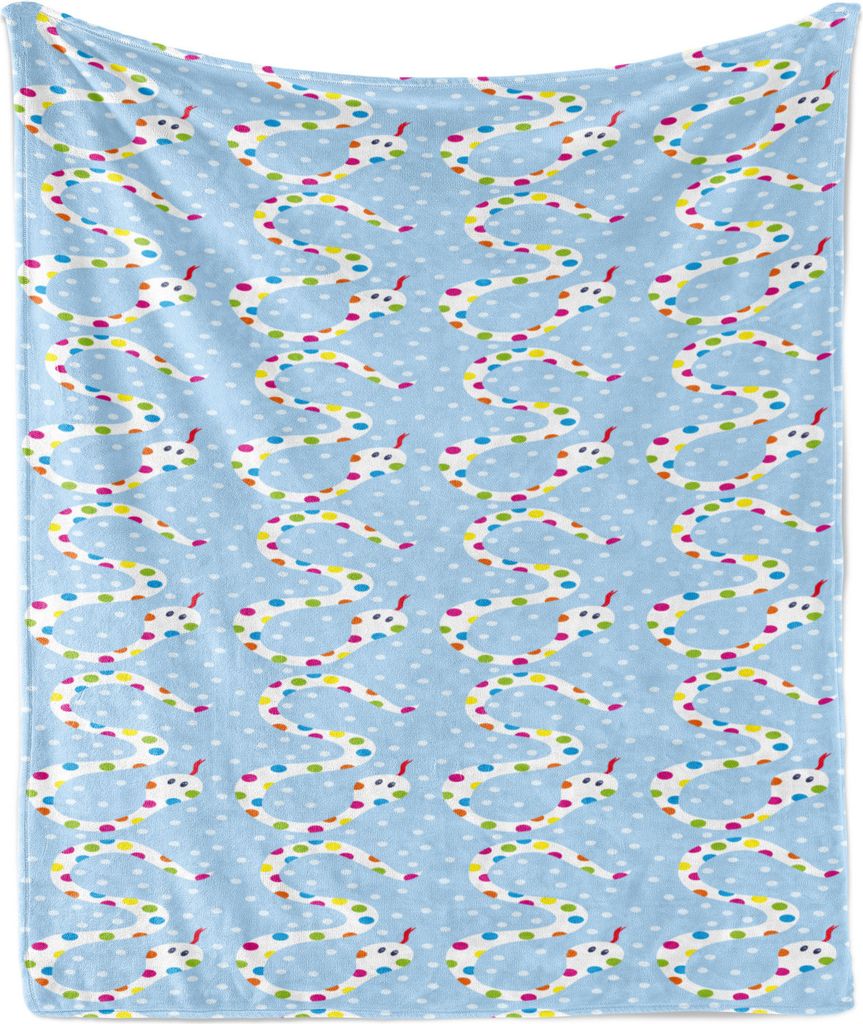 ABAKUHAUS Schlange Weich Flanell Fleece Decke, Lustige Cartoon-Stil Schlangen mit bunten Tupfen Joyful-Layout, 175 x 230 cm, Pale Sky Blue Mehrfarbig