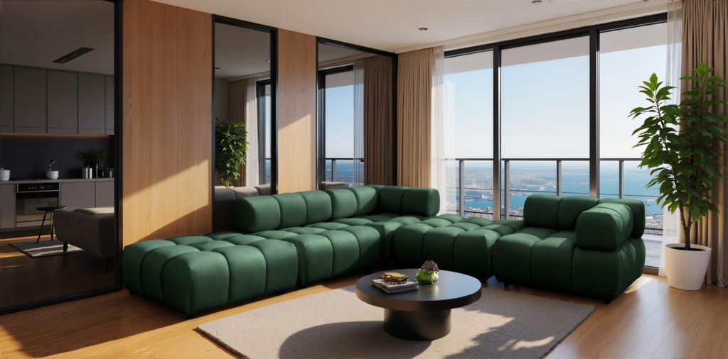 Kaiser Möbel Ecksofa Corner modular, Veloursstoff Bluvel, Grün, Links, Bolla