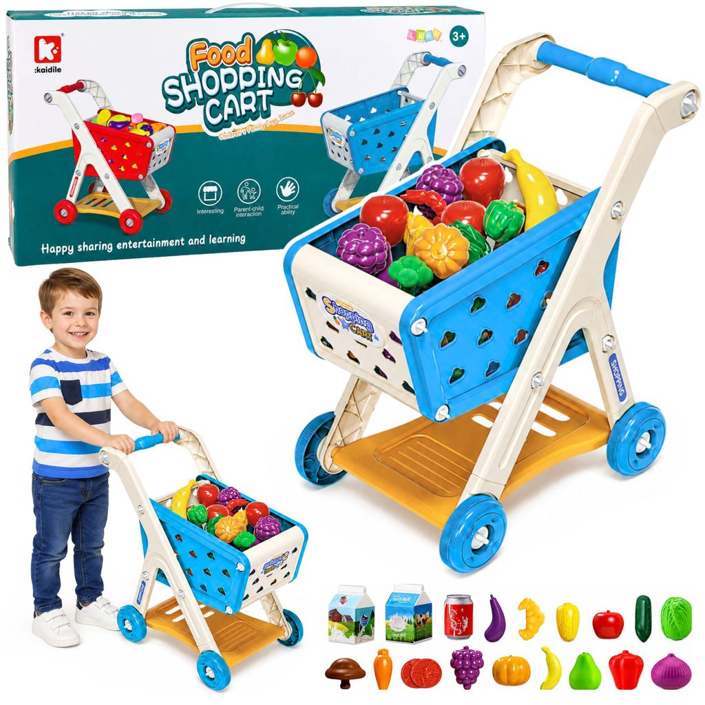 Winkelwagen voor kinderen Winkelen Voedselaccessoires Blauw Productafbeelding 