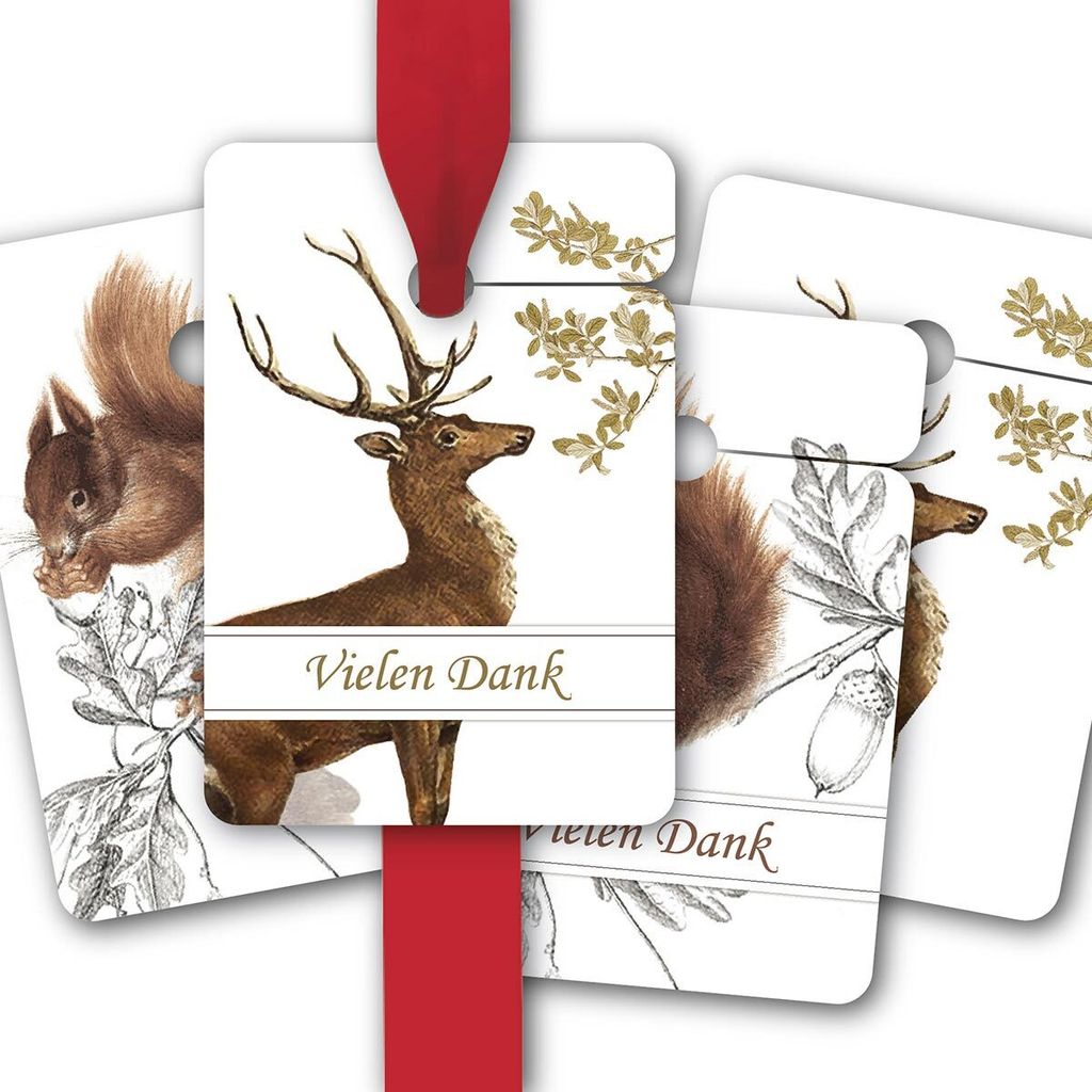 8 klassische Dankes Geschenkanhänger mit Eichhörnchen und Produktbild 