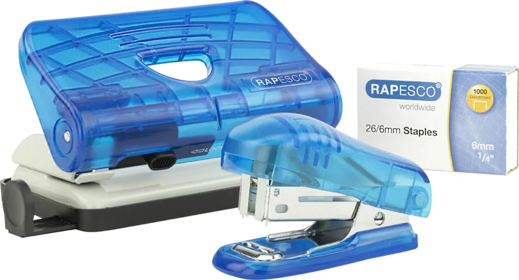 Rapesco 1719 Set Cucitrice e Perforatrice Blu Trasparente per Ufficio