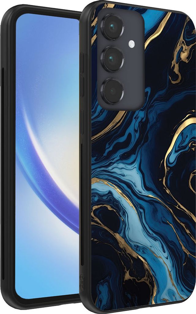 Smartphonica Handytasche für Samsung Galaxy A34 5G mit Marmordruck - TPU Rückseite Abdeckung Fall Marmor Design - Gold Blau