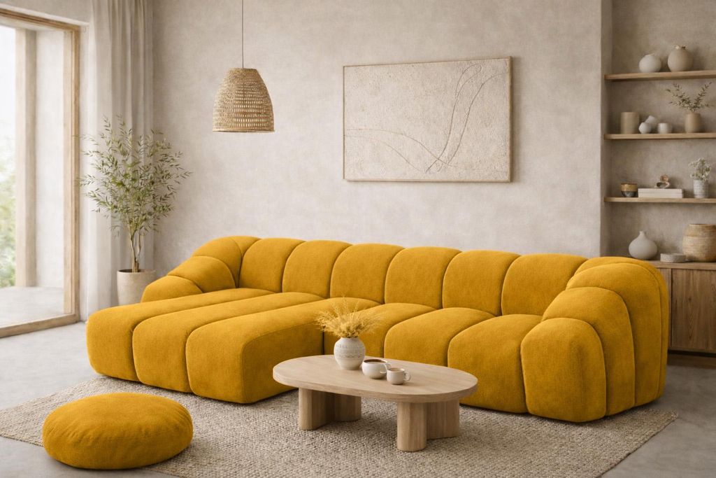 Kaiser Möbel Ecksofa Modulare L-Form, Veloursstoff Bluvel, Golden, Links, CROISSANT L