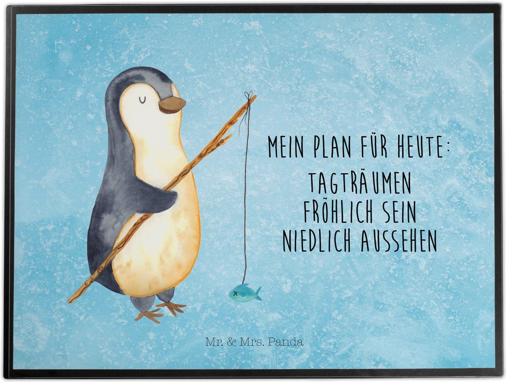 Mr. & Mrs. Panda schreibtischunterlage Pinguin Angler - Eisblau - Geschenk, Schreibunterlage, Tischunterlage, Urlaub, Neustart, arbeitsmatte, schre...