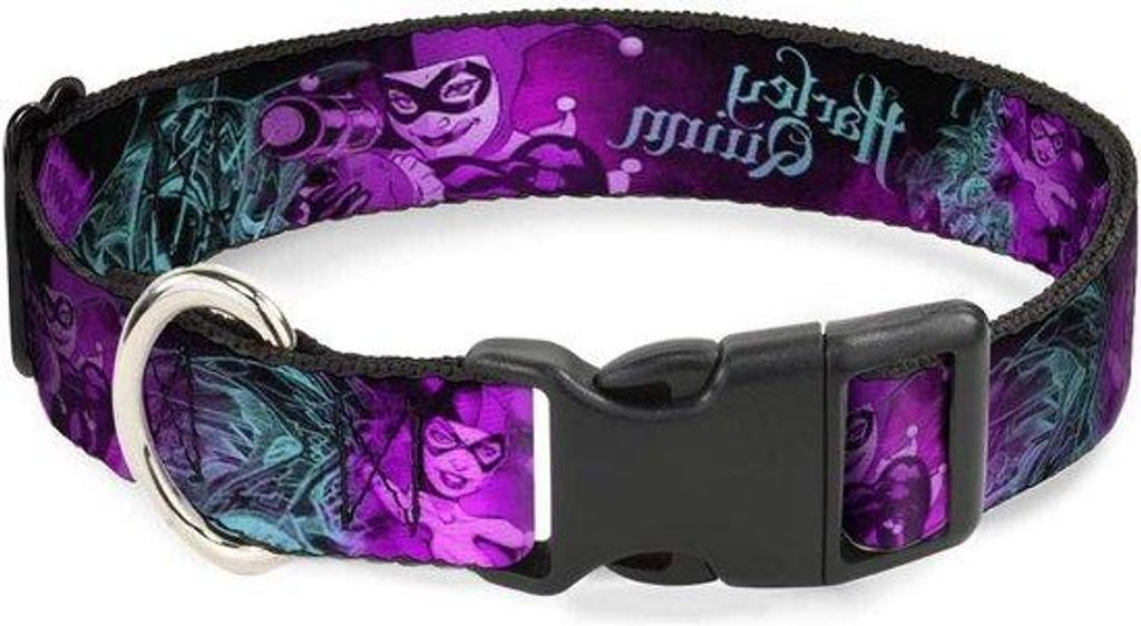 Halsband mit Pow Pow Poses Joker Motiv, Zwart und Turkoois Fuchsia, 18-32 Zoll, 1,5 Zoll, Hundehalsband, PC-WJK047-WL