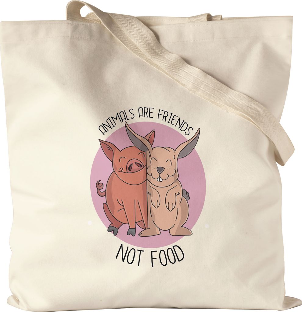 Animals Are Friends Not Food Jutebeutel Stoffbeutel Canvas Vegan Vegetarier Plant-Based Geschenkidee Tierwohl Tierleid