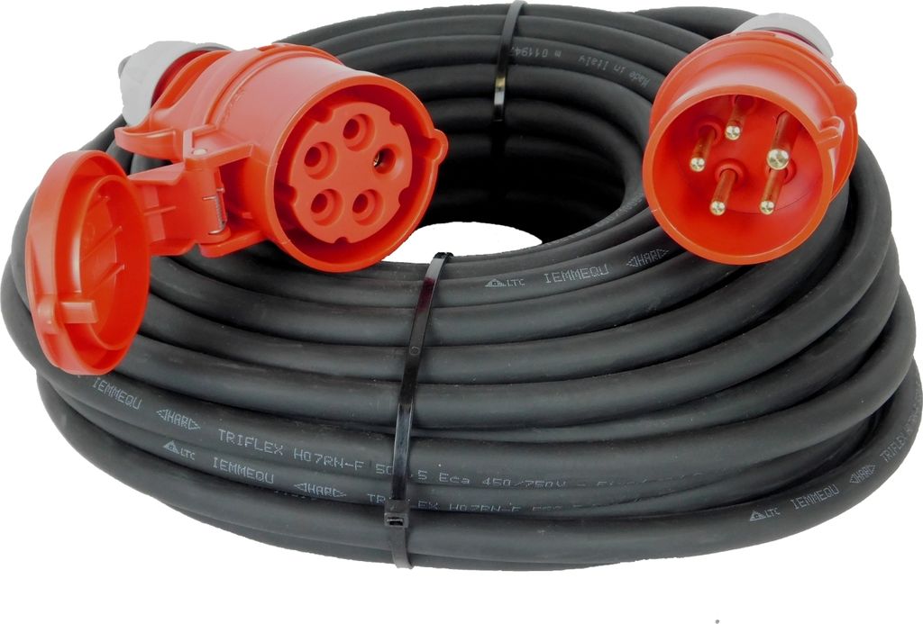 NWP CEE-Verlängerung 25m 400V 16A, Schwarz, IP44 5x2,5 mm² H07RN-F - Gummischlauchleitung, Verlängerungskabel für Baustelle, Industrie, Außenb...