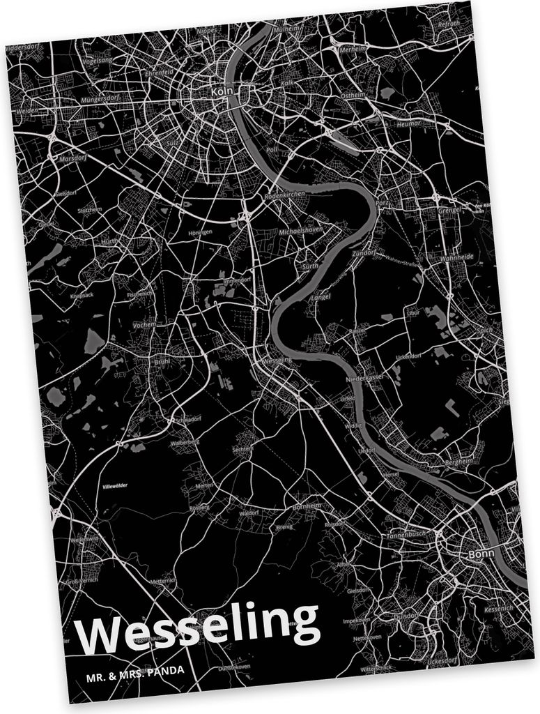 Mr. & Mrs. Panda Postkarte Wesseling - Geschenk, Grußkarte, Stadt, Dorf Karte Landkarte Map Stadtplan, Postkarten, Ansichtskarte, einzelkarte, Ans...