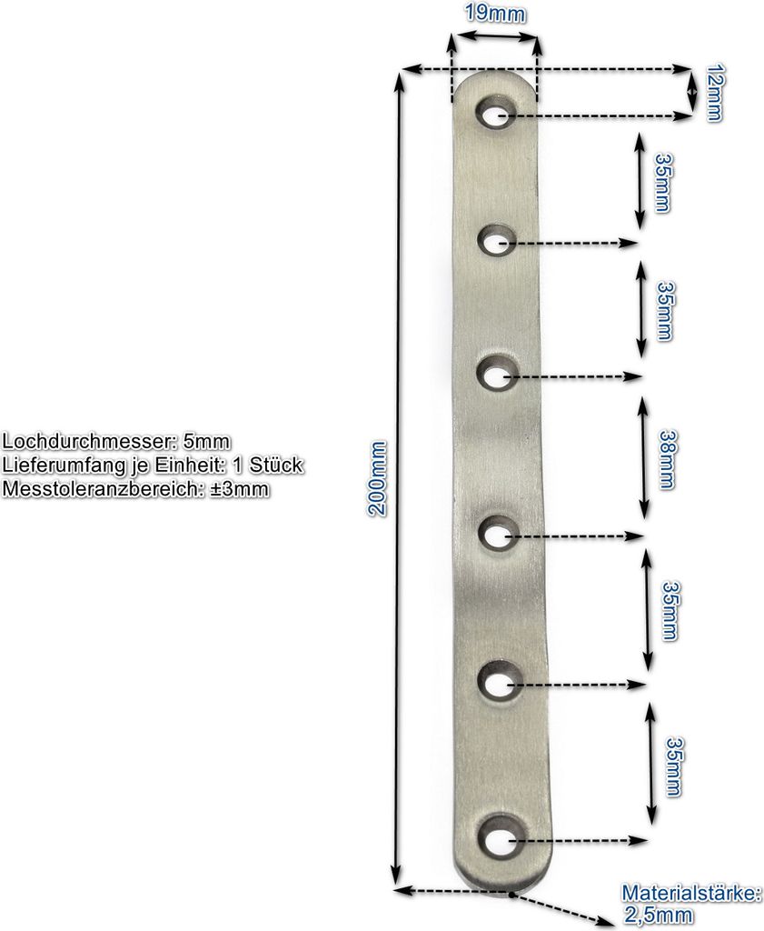 Edelstahl Verbinder 200x19mm Flachverbinder Lochplatte Produktbild 