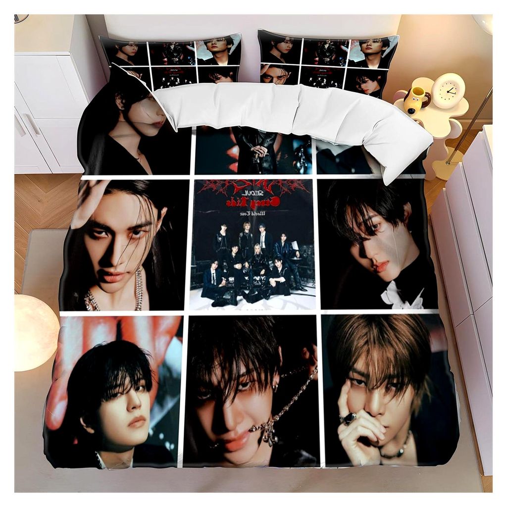 Bettwäsche im Kpop-Stil, 135x200cm, Cartoon Bettbezug-Set mit 75x50cm Kissenbezug, Microfaser, angenehm und weich, für Fans