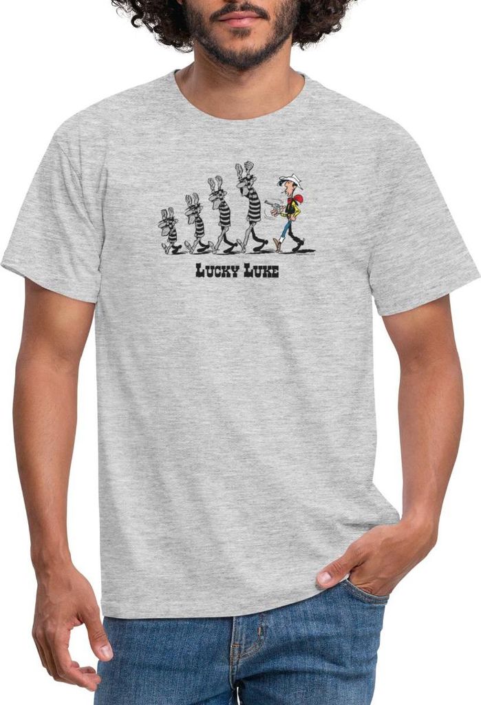 Spreadshirt Lucky Luke Verhaftet Dalton Brüder Männer T-Shirt, 4XL, Grau meliert