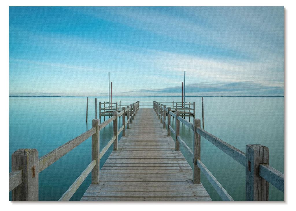 POSTER - 29x21 cm (A4) - X-Mario - Brücke über den See, blau, Frieden, Einfachheit - Wandbild für Wohnzimmer Schlafzimmer & Flur, Modernes Poste...