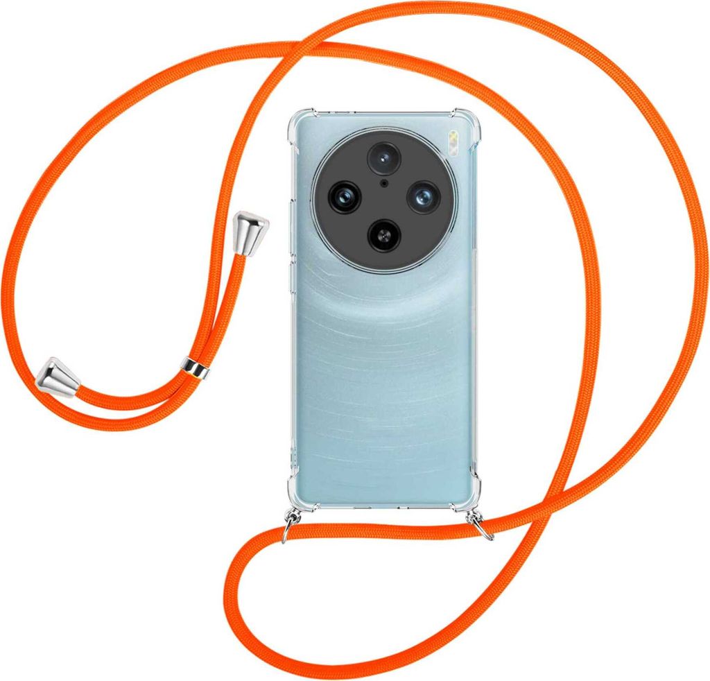 Handykette Backcover-Schutzhülle mit Band (Metall silberfarben) für vivo X100 Pro (V2324A) - neonorange