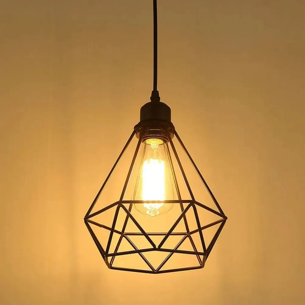 Luminaire Suspension Industrielle en Métal Noir - Lustre Plafonnier E27
