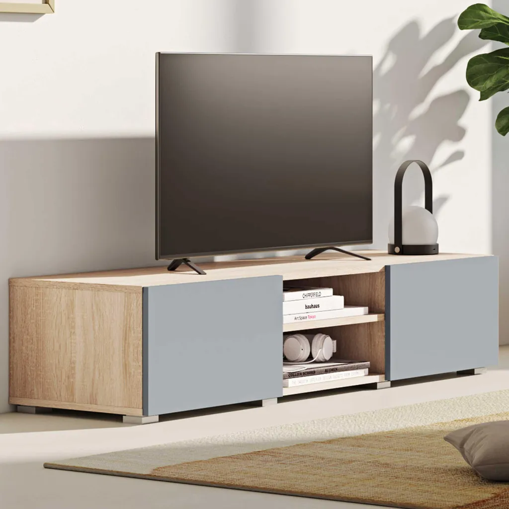 Mobile TV Industrial-Chic Rovere e Celeste 140cm | Stile Unico - 2
