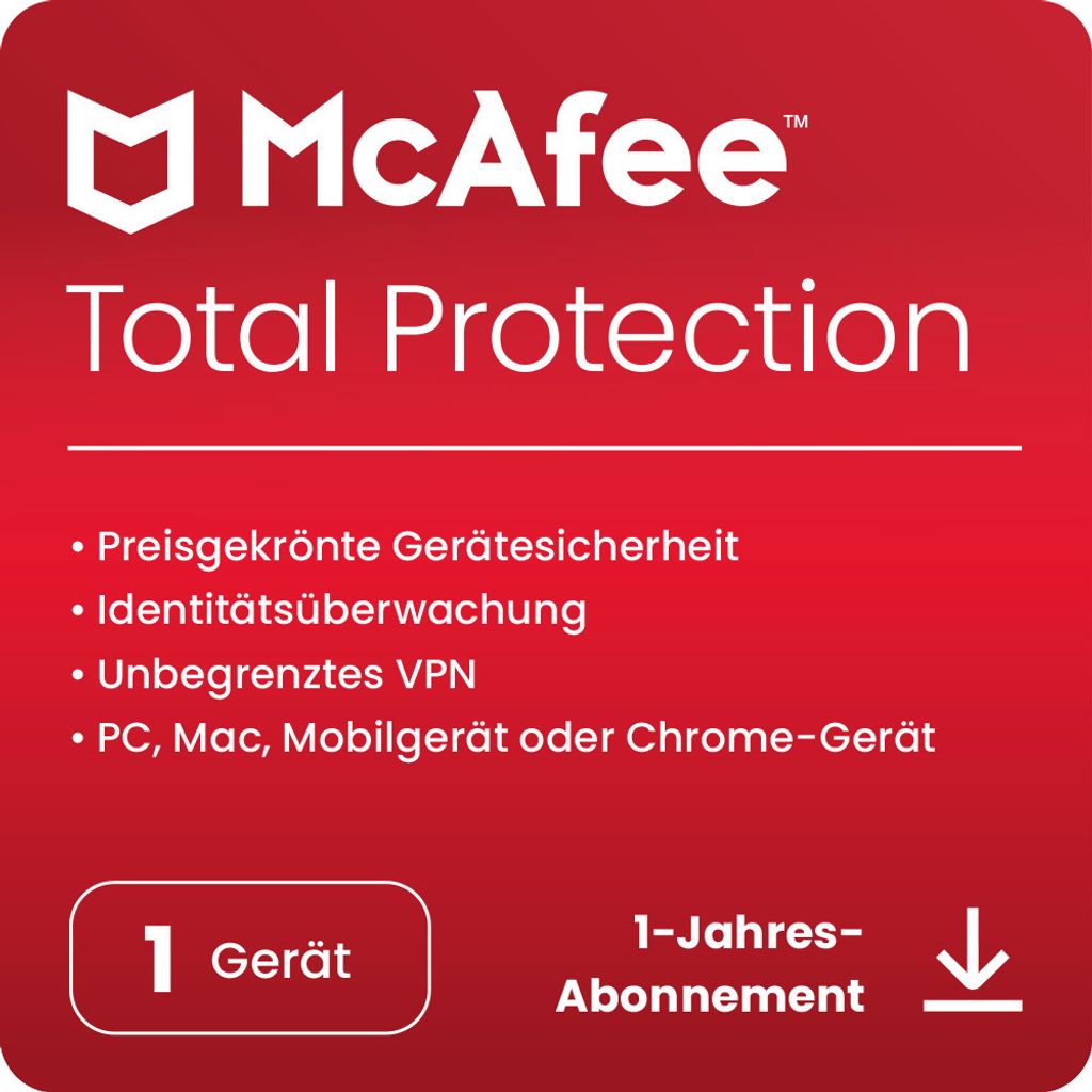 MCAFEE IRELAND McAfee Total Protection 2018 DE (1D-1Y) (MTP00GNR1RDD)