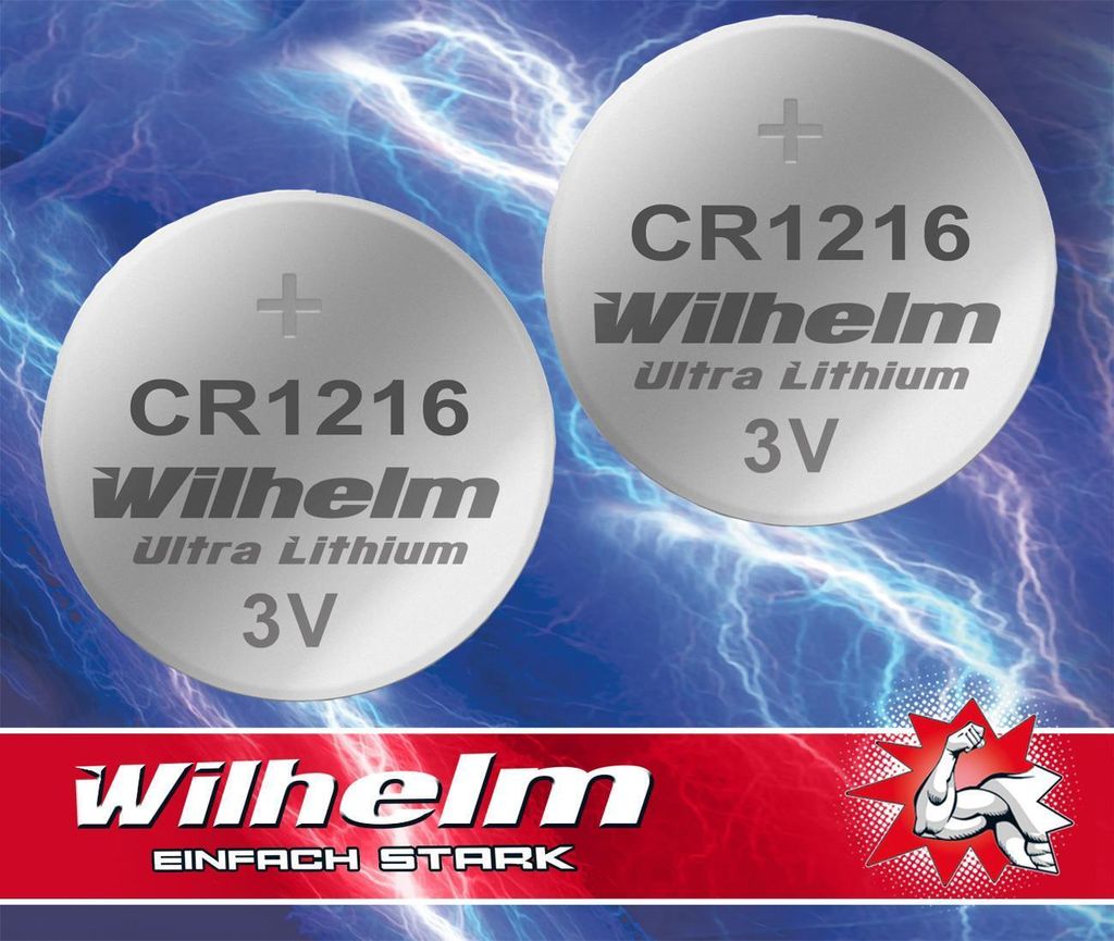 Two coin cell batteries are shown against a background of blue lightning.