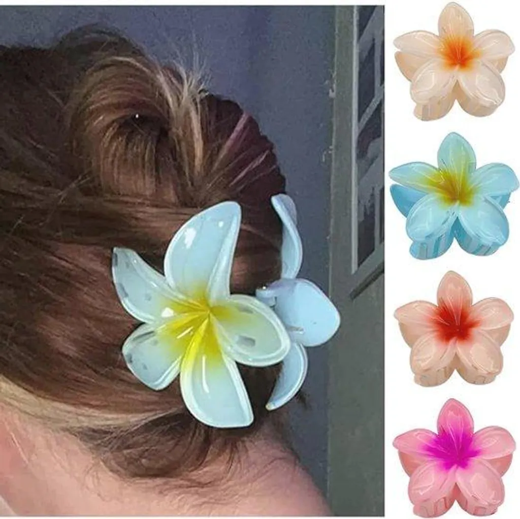 Barrettes à Cheveux Fleurs Hawaïennes - Lot de 4 Pinces de 8 cm Colorées