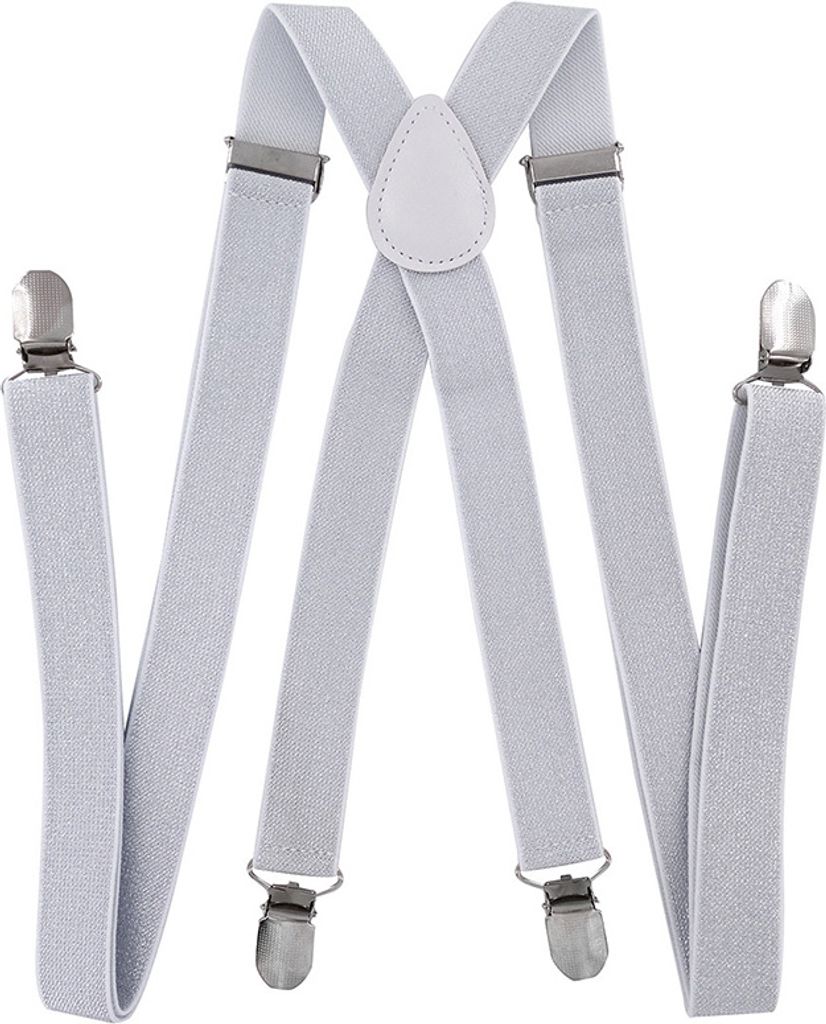 axy Herren Hosenträger 2,5cm breite mit 4 Stabile Clips X-Form länge verstellbar Hochzeit-Business Outfit-Silber(mit Glitzerfäden)