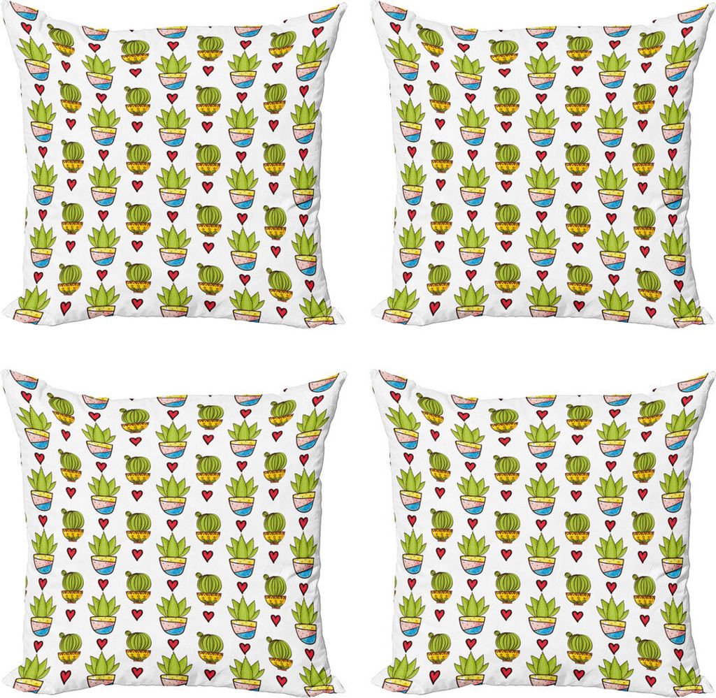 ABAKUHAUS Kaktus Kissenbezug Set (4 Stück), Bunte Succulents in Töpfe, Moderner Doppelseitiger Digitaldruck, 40 cm x 40 cm, Mehrfarbig