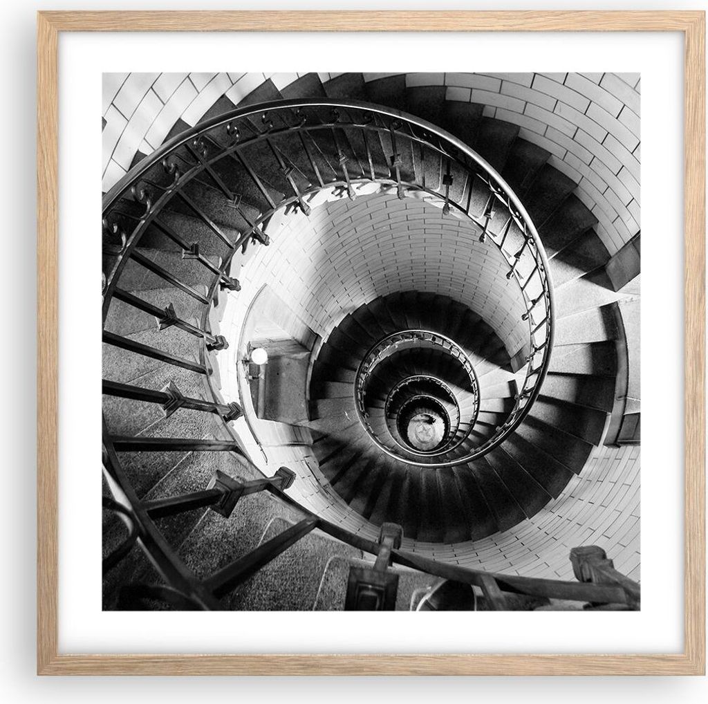 Gerahmtes Poster - Rahmen in heller Eiche - Treppe Spirale Perspektive - 50x50 cm - Wand Bild - Wanddeko - Wandbilder - Kunstposter - Wandposter - ...