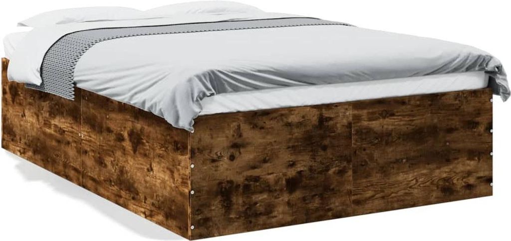 vidaXL Bettgestell Räuchereiche 135x190 cm Holzwerkstoff