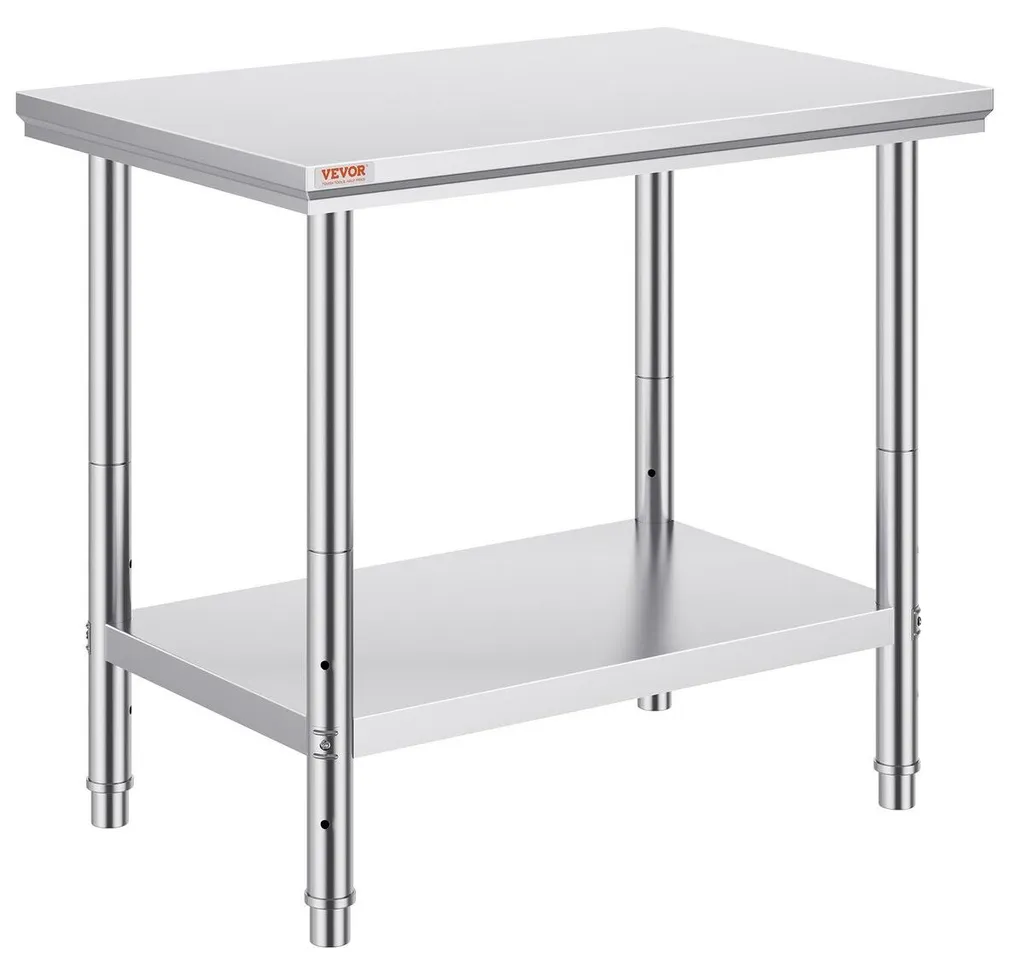 Plan de Travail Inox 60x90 cm Certifié NSF avec Étagère Inférieure Réglable