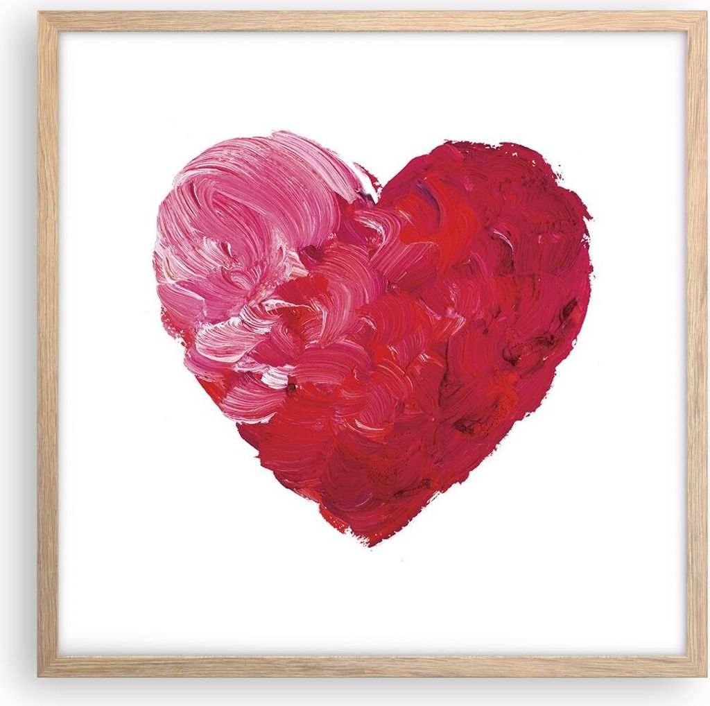 Gerahmtes Poster - Rahmen in heller Eiche - Rot Herz Aquarell - 50x50 cm - Wand Bild - Wanddeko - Wandbilder - Wandposter - Bilderrahmen - Bilder -...