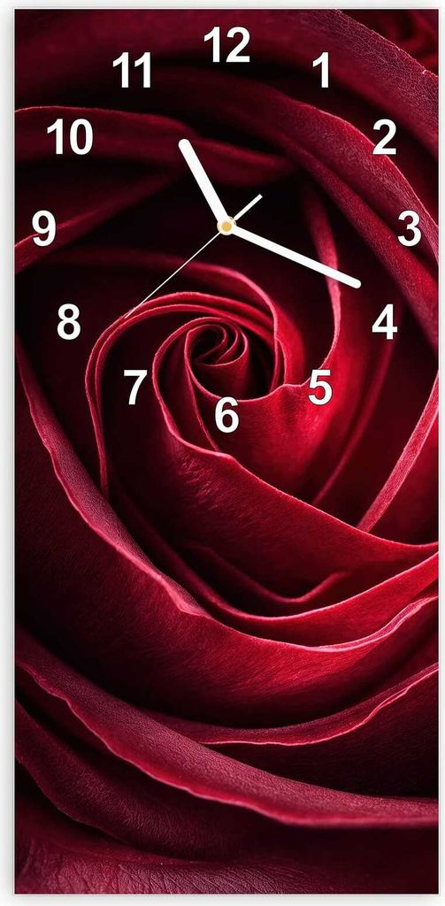 Wanduhr aus Glas mit Motiv Rose Makroaufnahme- 30 x 60 cm - inkl. Aufhängesystem