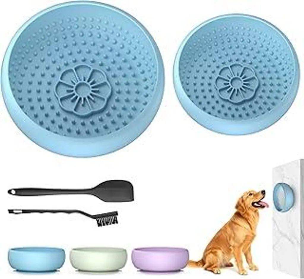Pawinner 2-in-1 Lick Bowl Set ciotola per cani e ciotola anti-ingozzo, ventose antiscivolo, 2 tappetini leccabili per cani, per alleviare l'ansia e rallentare l'alimentazione, in silicone alimentare, congelabile