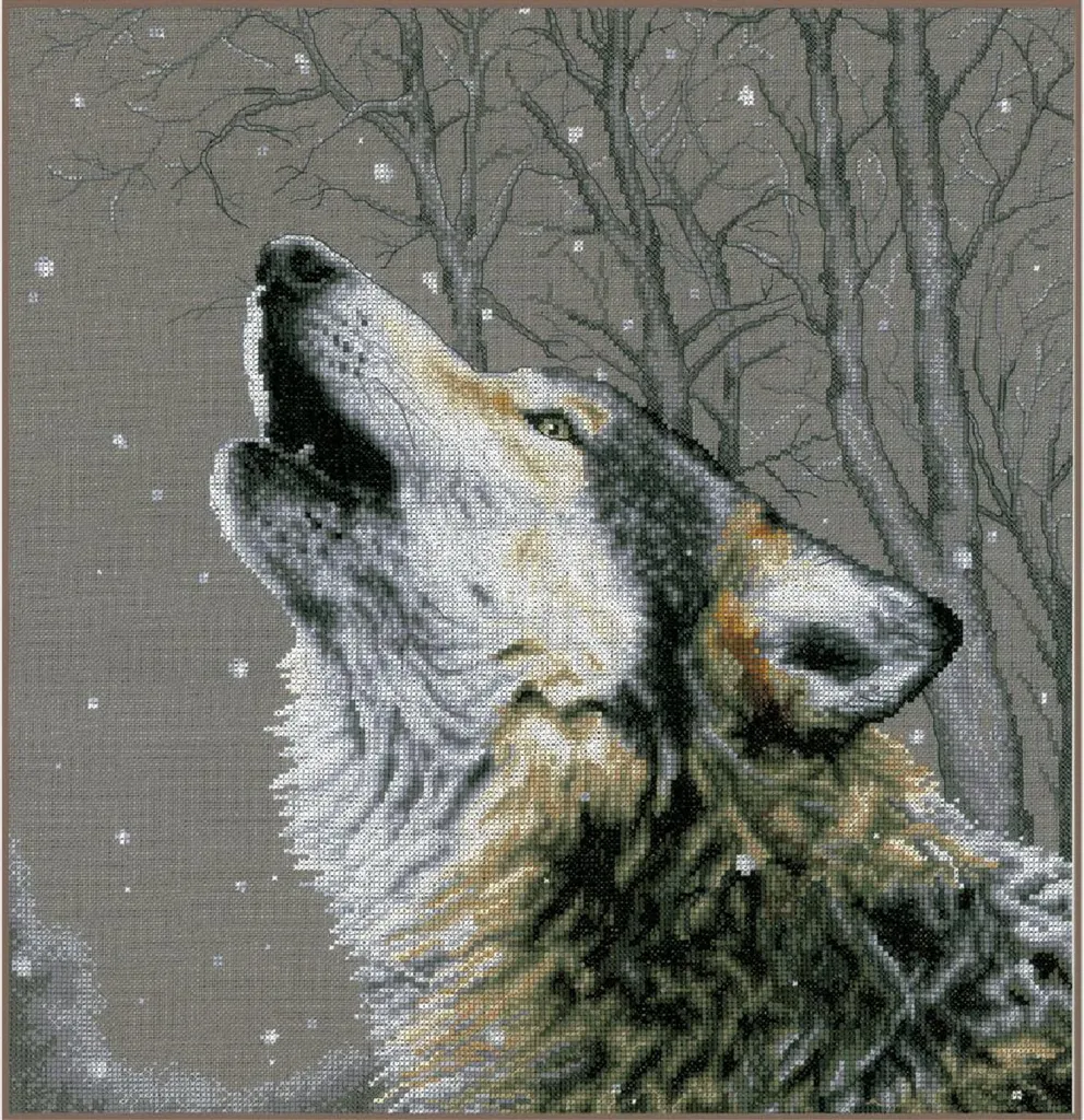 Kit broderie loup Lanarte coton de qualité point de croix 42x44cm Star