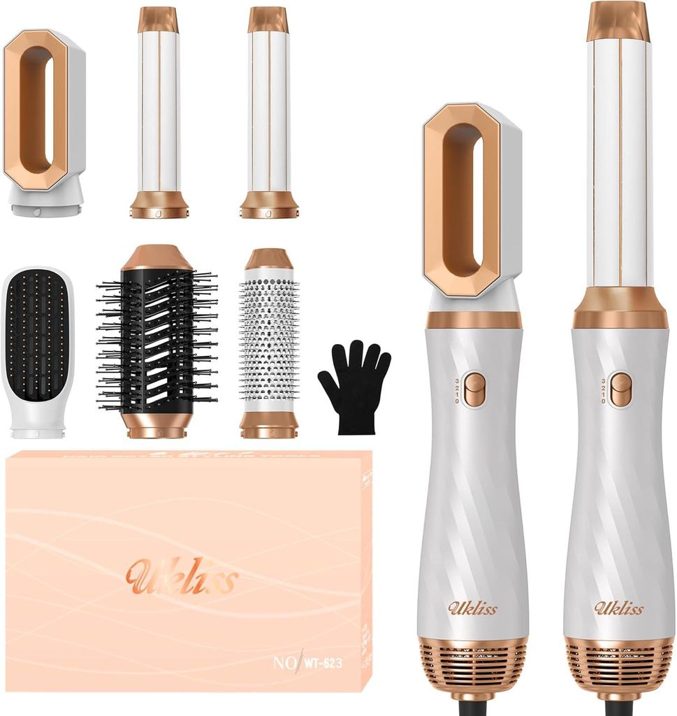 6 in 1, Airstyer & Ionen Haartrockner Set mit Automatisch Lockenstab, Thermal Brush, Rundbürstenföhn, Hair Dryer,Warmluftbürste, Multistyler Ges...