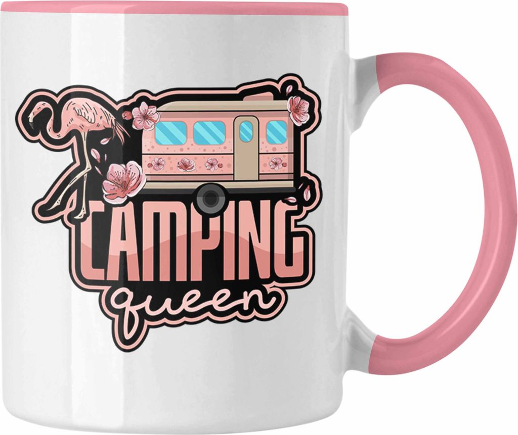 Trendation - Tasse Camping Queen Lustiges Geschenk Camperin Geschenkidee Spruch (Rosa)