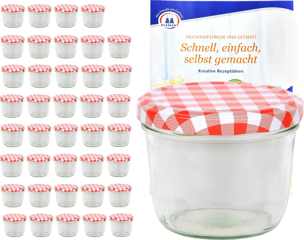Set 40 Vasetti Vetro 230ml per Marmellate con Coperchi a Scacchi