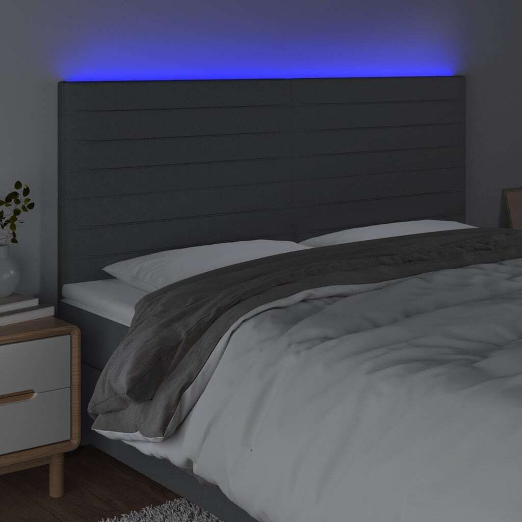 Möbel LED Kopfteil Moderner design - legantes Kopfteil fürs Bett - Dunkelgrau 160x5x118/128 cm Stoff Top5651743