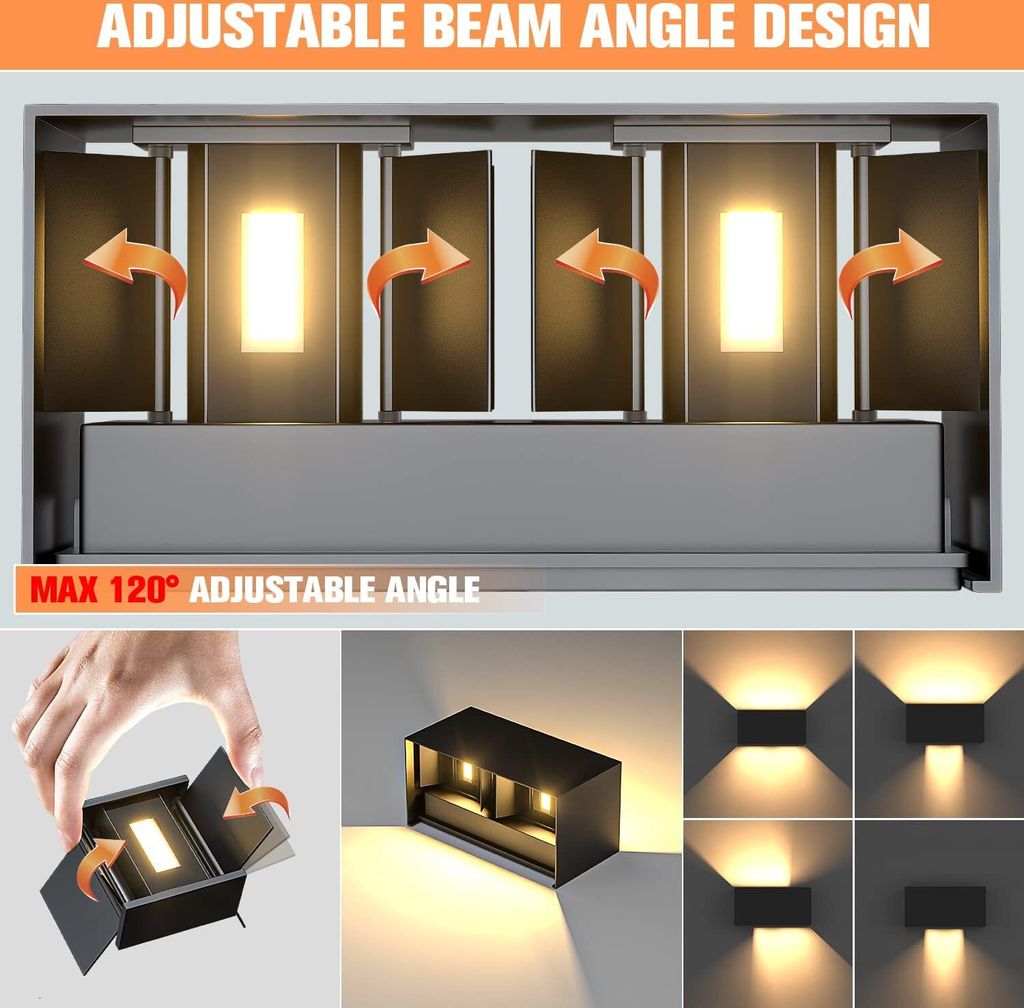 LED Wandleuchten, 24W Innen /Außen Schwarz Wandlampe Auf Produktbild 3