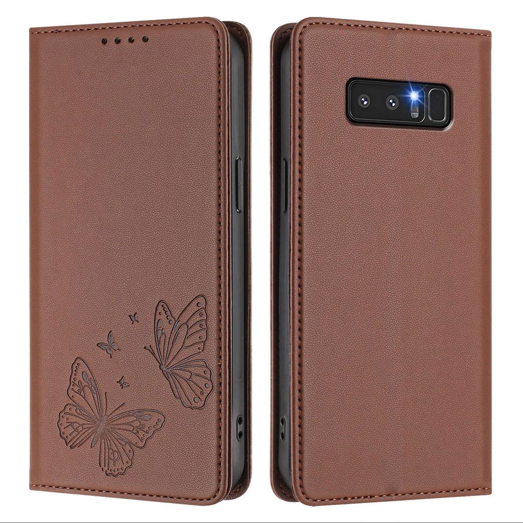 Lederhülle für Samsung Galaxy Note 8, Schmetterling Prägung Leder Brieftasche Schutzhülle mit Ständer Braun