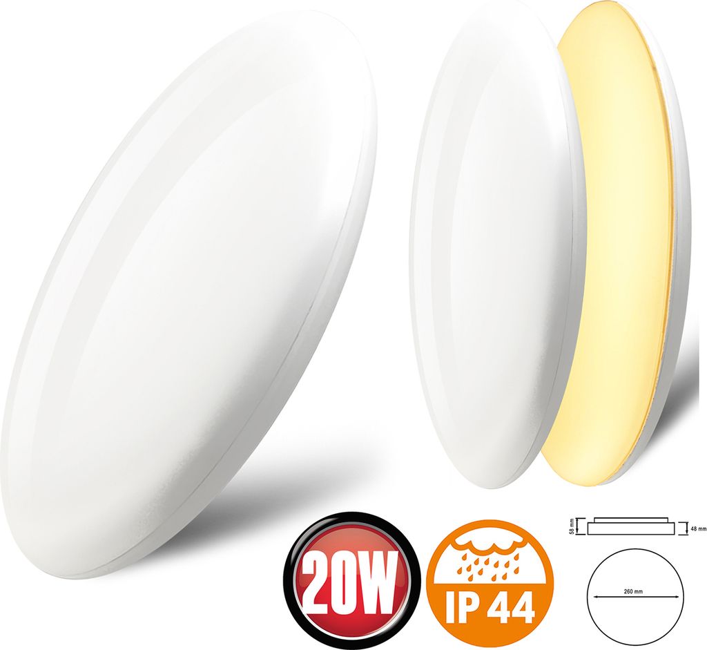 LED Deckenleuchte Wandleuchte Rund 20w Ø 260mm Warmweiß Produktbild 