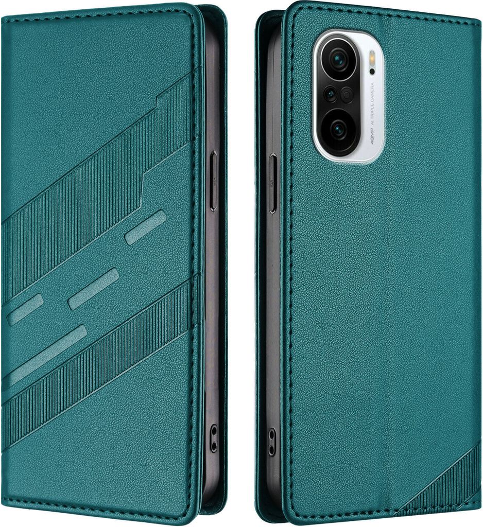 Hülle für Xiaomi Redmi K40 / K40 Pro / Poco F3, Kunstleder Brieftaschen Handyhülle mit Kartenfach und Standfunktion Grün