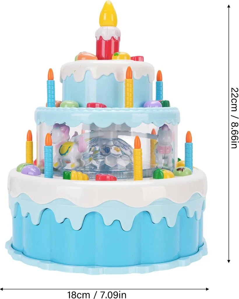 Bougie d'anniversaire rotative bleue, musique et lumière LED intégrée