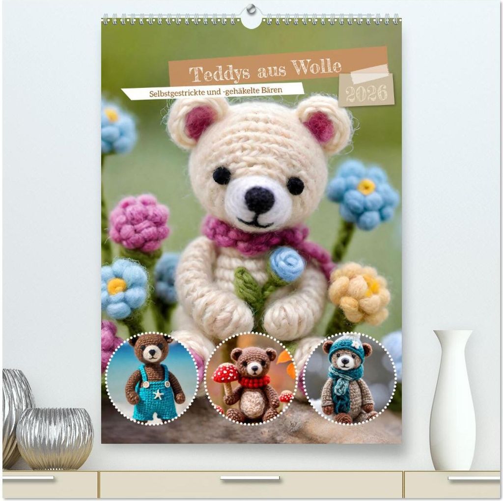 Teddys aus Wolle (hochwertiger Premium Wandkalender 2026 DIN A2 hoch), Kunstdruck in Hochglanz