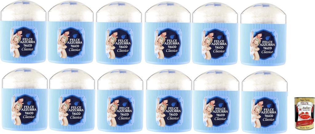 Felce Azzurra Paglieri Körperpuder mit Quaste, Talco Classico con Piumino Körperpuder Klassisch Talkum mit Schwämmchen, 12x 250 gr + Italian Gou...
