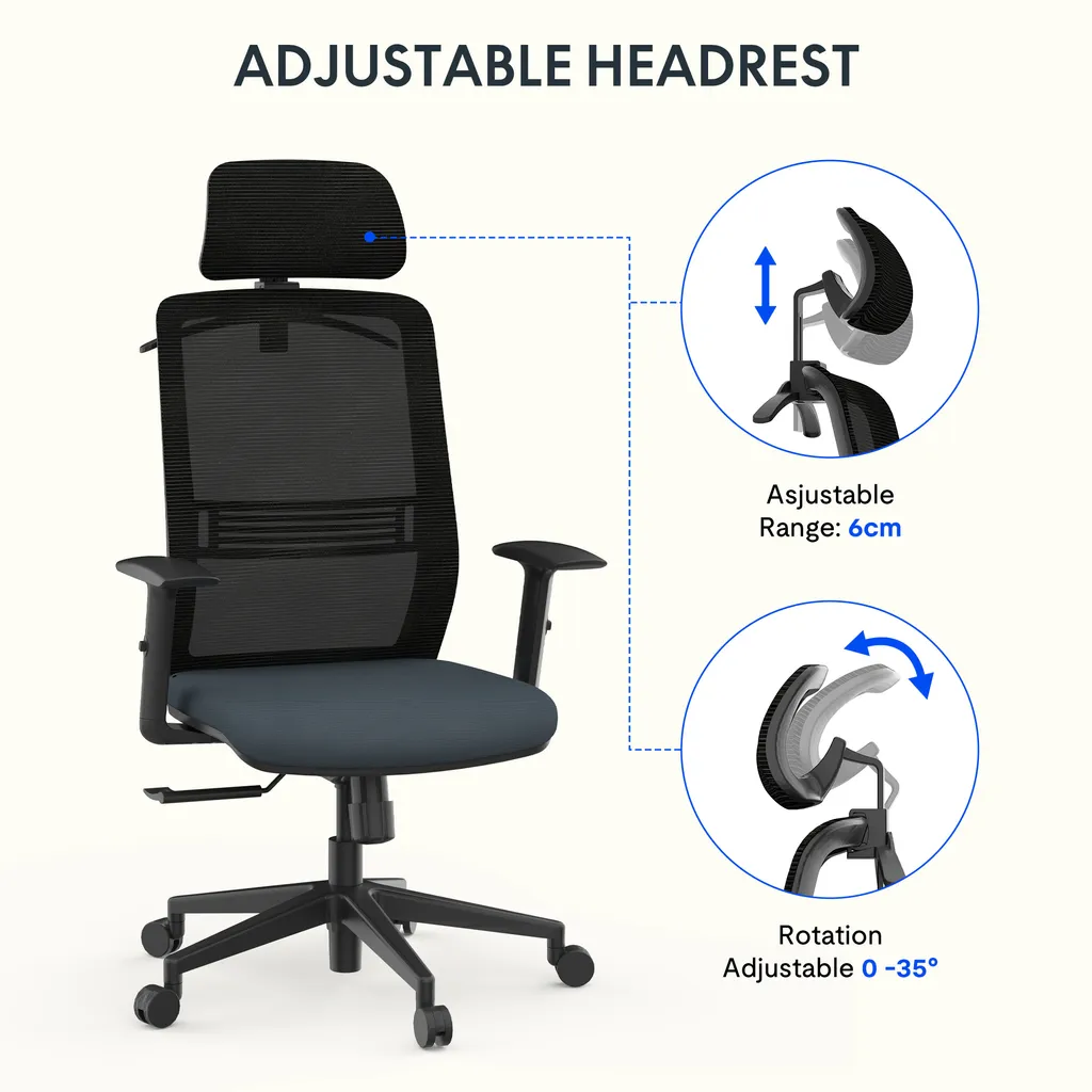 FLEXISPOT Sedia ergonomica da ufficio, sedia da scrivania con appendiabiti, poggiatesta e supporto lombare, bracciolo elevabile, sedile regolabile in altezza per sedia da computer, sedia da lavoro (nero e blu) - 3