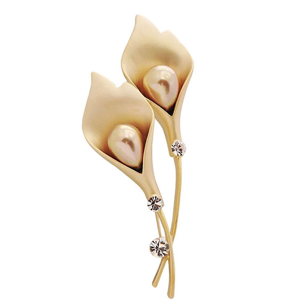Damen-Brosche, modisch, Tulpenform, Kunstperle, eingelegt, für Kleid, Anzug, Kragen, Abzeichen-Golden