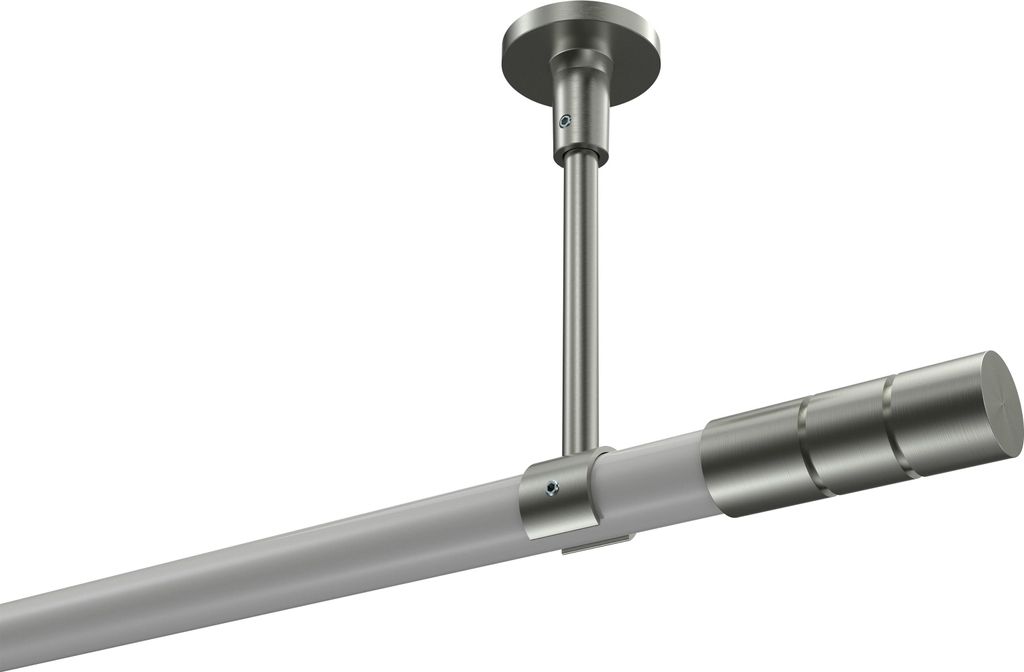 Interdeco Gardinenstange / Vorhangstange Weiß / Edelstahl-Optik, Typ Sonette Elanto (Rillenzylinder) ohne Ringe, Deckenmontage, 20 mm Ø 1-läufig...